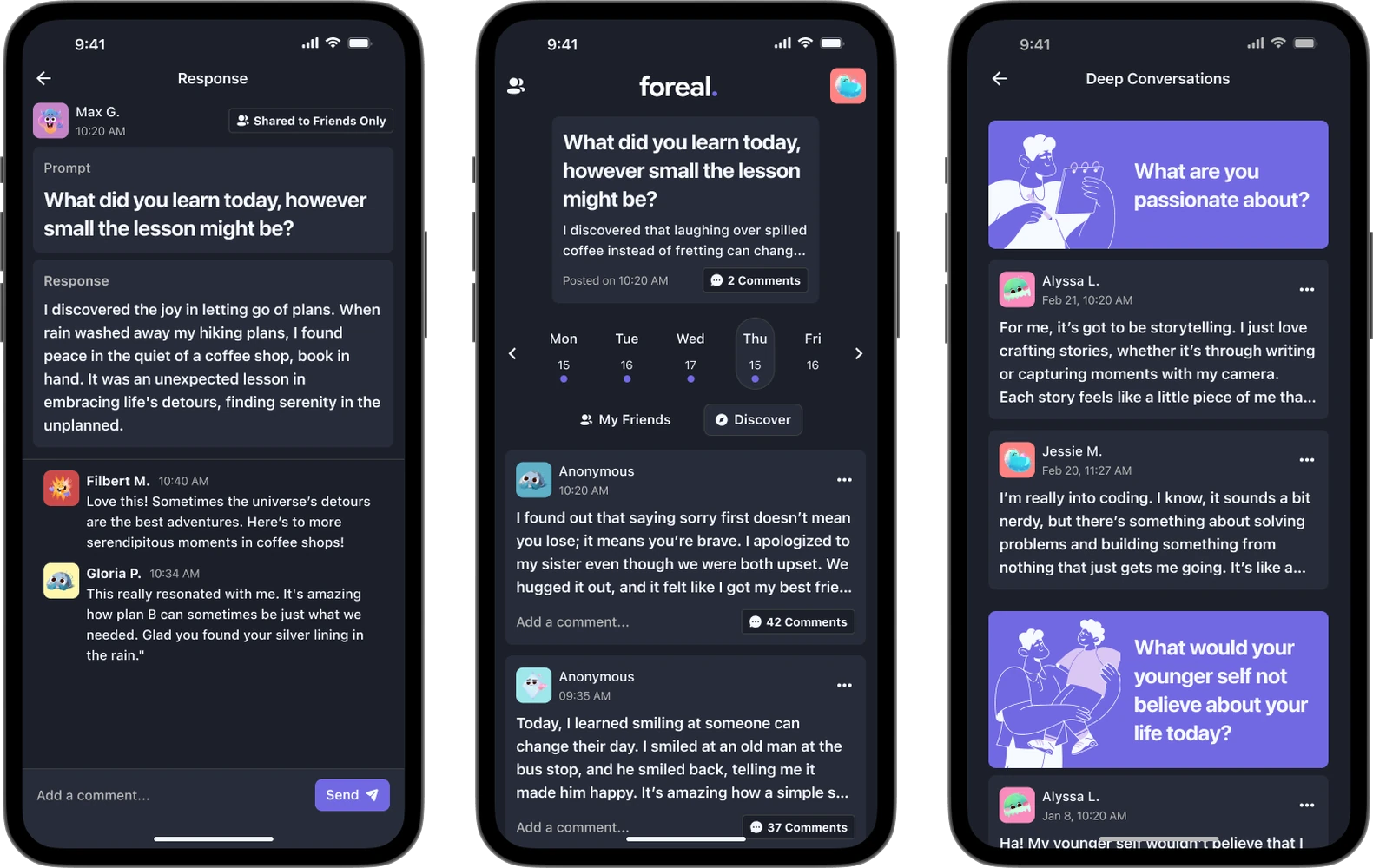Foreal app screens